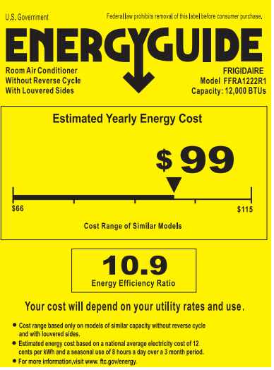 Frigidaire FFRA1222R1 12000 BTU Energy Guide