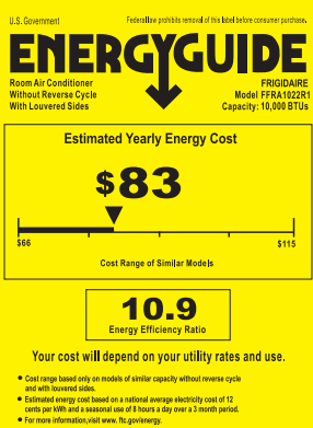 Frigidaire FFRA1022R1 10000 BTU Energy Guide