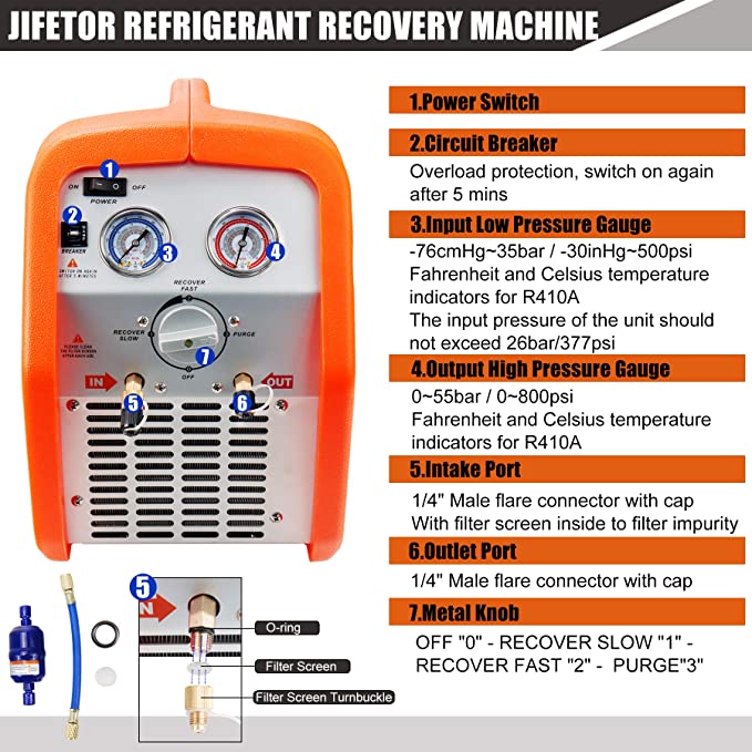 JIFETOR AC Refrigerant Recovery Machine features